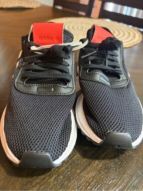 adidas Black Sneakers with Red Tongue Accents